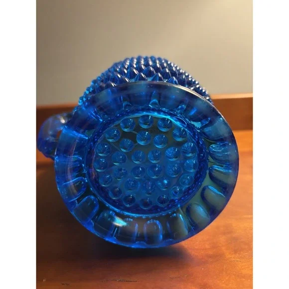 Antique EAPG Doyle & Co. Deep Blue Hobnail Glass 6.5 Tall Water Pitcher c. 1880s Drinkware